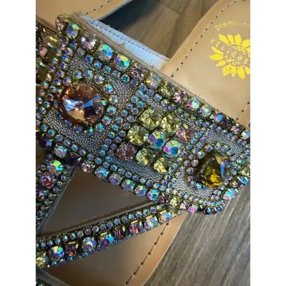 Yellow Box Premier Collection Leather Rhinestone Sandals Size 6 - Picture 4 of 6